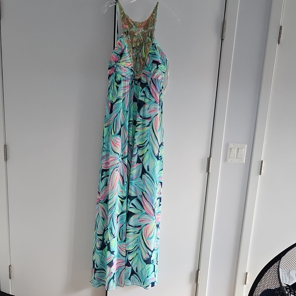 Colorful Maxi Dress with Leaf Pattern
